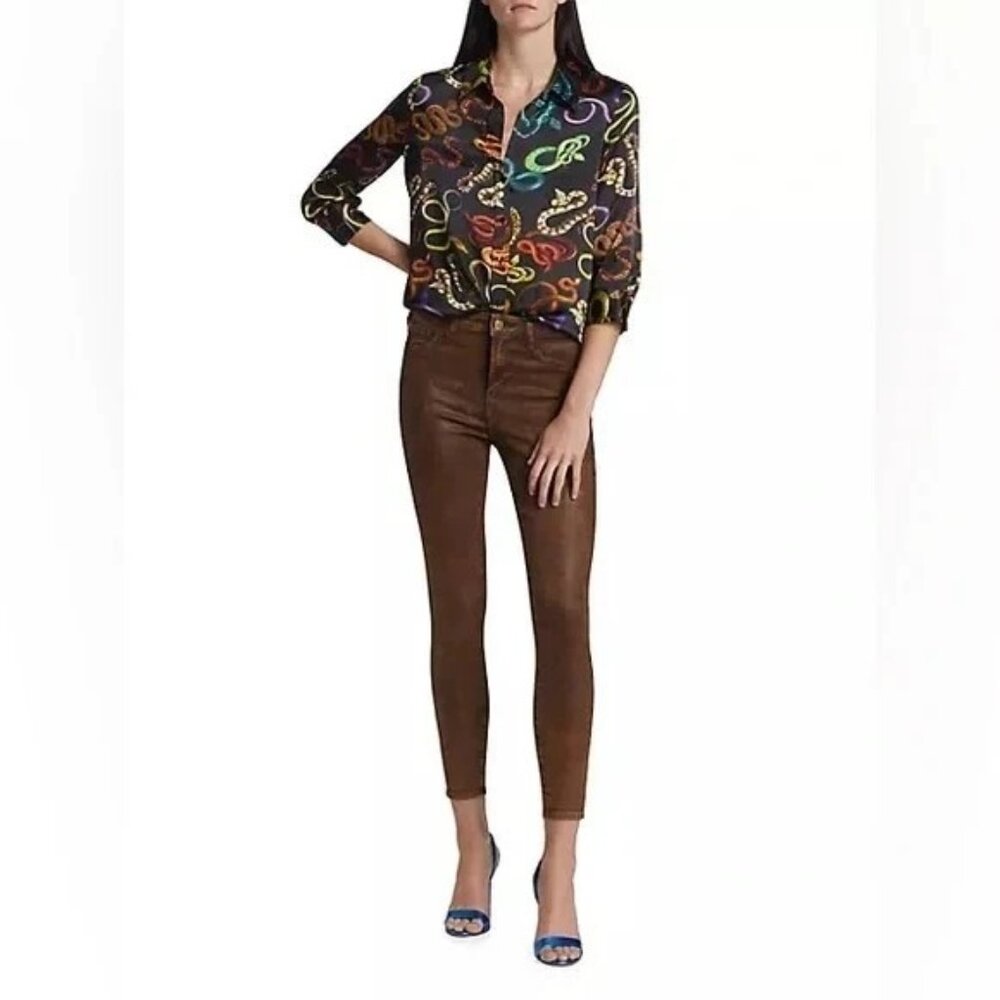 New L'AGENCE MARGOT High Rise Skinny Stretch Crop Jeans Cocoa Mineral Coated 24